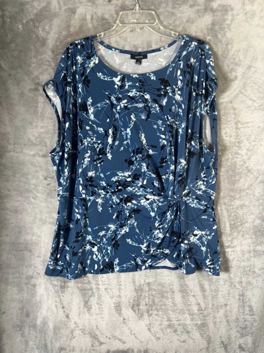 Alfani Blue Floral Side-Twist Short Sleeve Tee